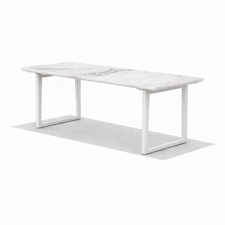 Bagel White Extendable Dining table with Ceramic Calacatta Gold top