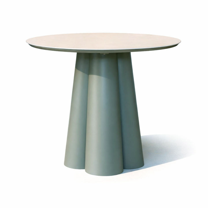 Marrakesh Round Moss Green Dining Table with Ceramic Limestone Top