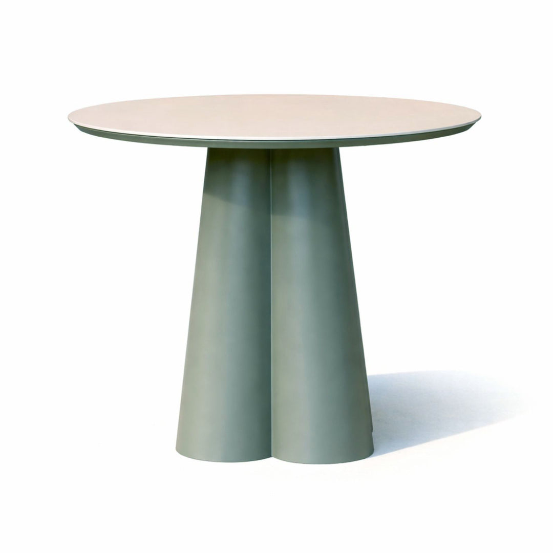 Marrakesh Round Moss Green Dining Table with Ceramic Limestone Top