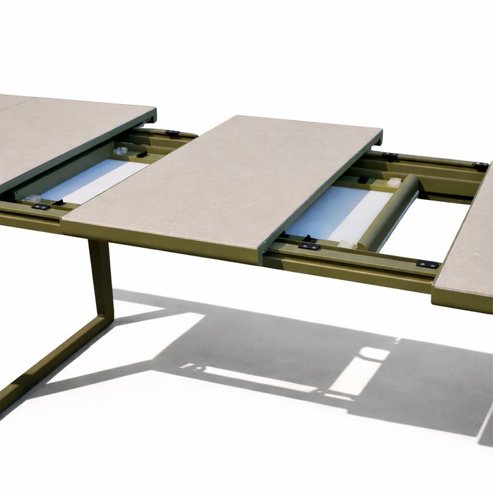 Bagel Olive Green extendable Dining table with Ceramic Limestone top