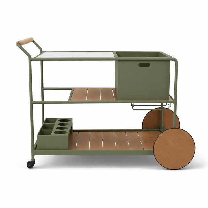 Enzo Bar Cart with Ceramic Calacatta Gold Top - Olive Green