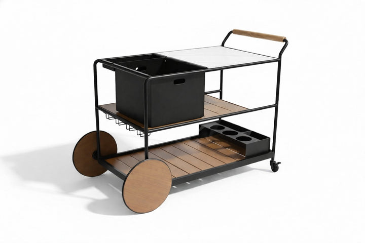 Enzo Bar Cart with Ceramic Calacatta Gold Top - Black