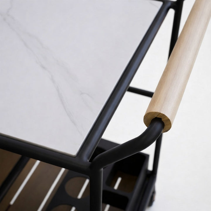Enzo Bar Cart with Ceramic Calacatta Gold Top - Black