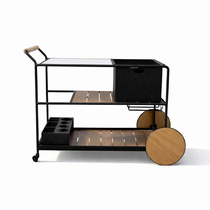 Enzo Bar Cart with Ceramic Calacatta Gold Top - Black