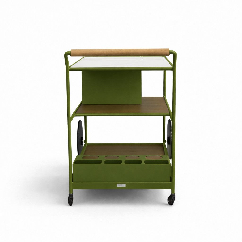 Enzo Bar Cart with Ceramic Calacatta Gold Top - Olive Green