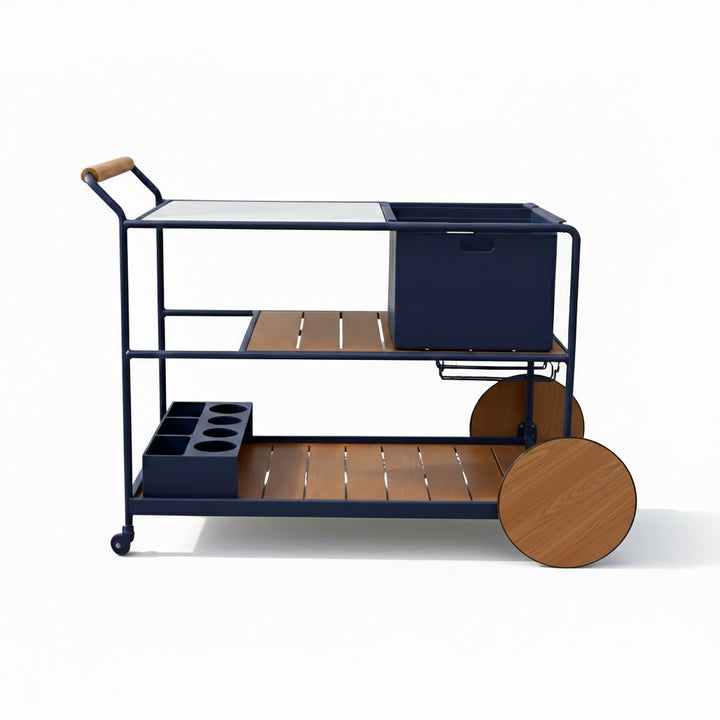 Enzo Bart Cart with Ceramic Calacatta Top - Navy