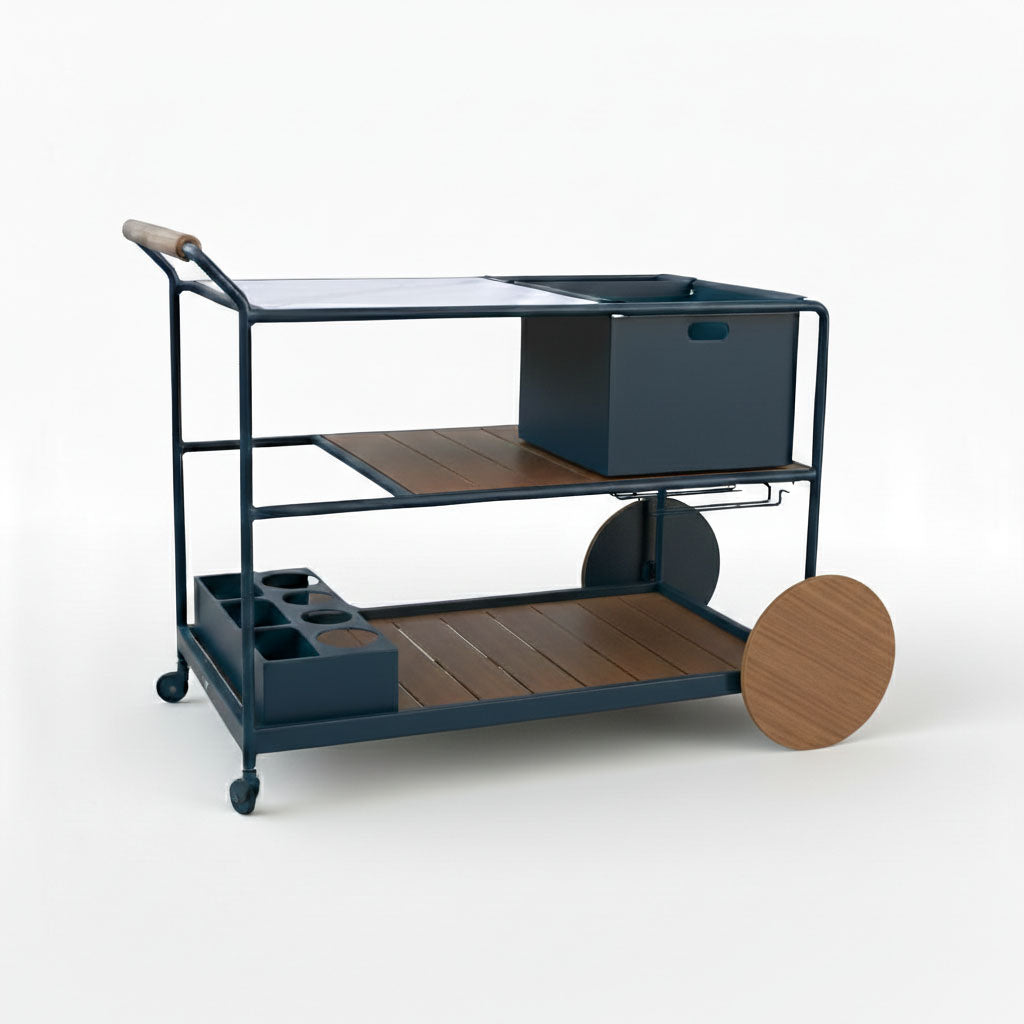 Enzo Bart Cart with Ceramic Calacatta Top - Navy