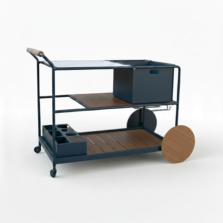 Enzo Bart Cart with Ceramic Calacatta Top - Navy