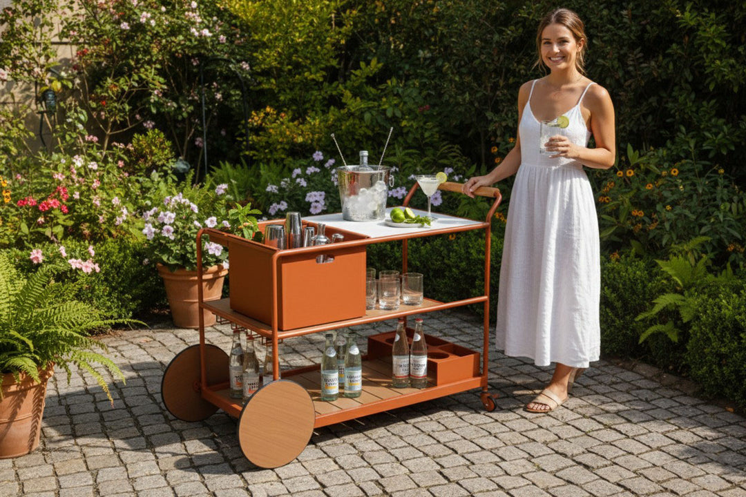 Enzo Bart Cart with Ceramic Calacatta Top - Red Ochre