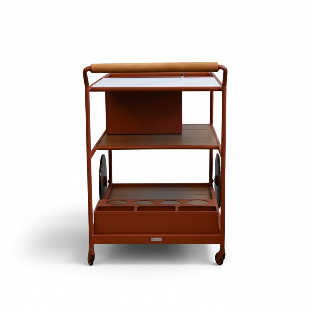 Enzo Bart Cart with Ceramic Calacatta Top - Red Ochre