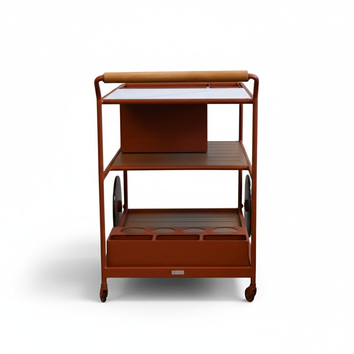 Enzo Bart Cart with Ceramic Calacatta Top - Red Ochre