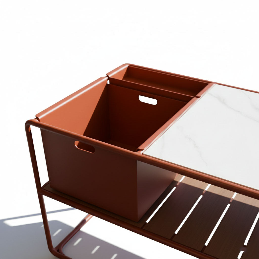 Enzo Bart Cart with Ceramic Calacatta Top - Red Ochre