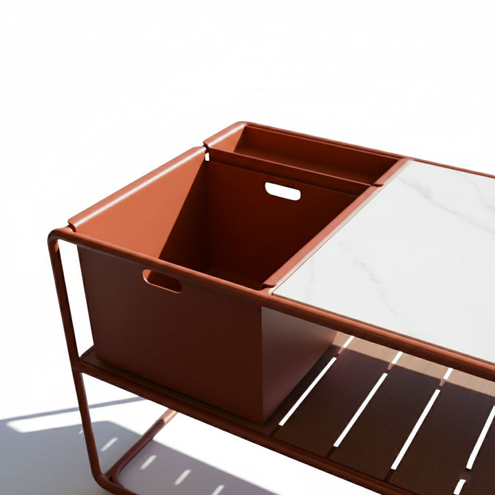 Enzo Bart Cart with Ceramic Calacatta Top - Red Ochre