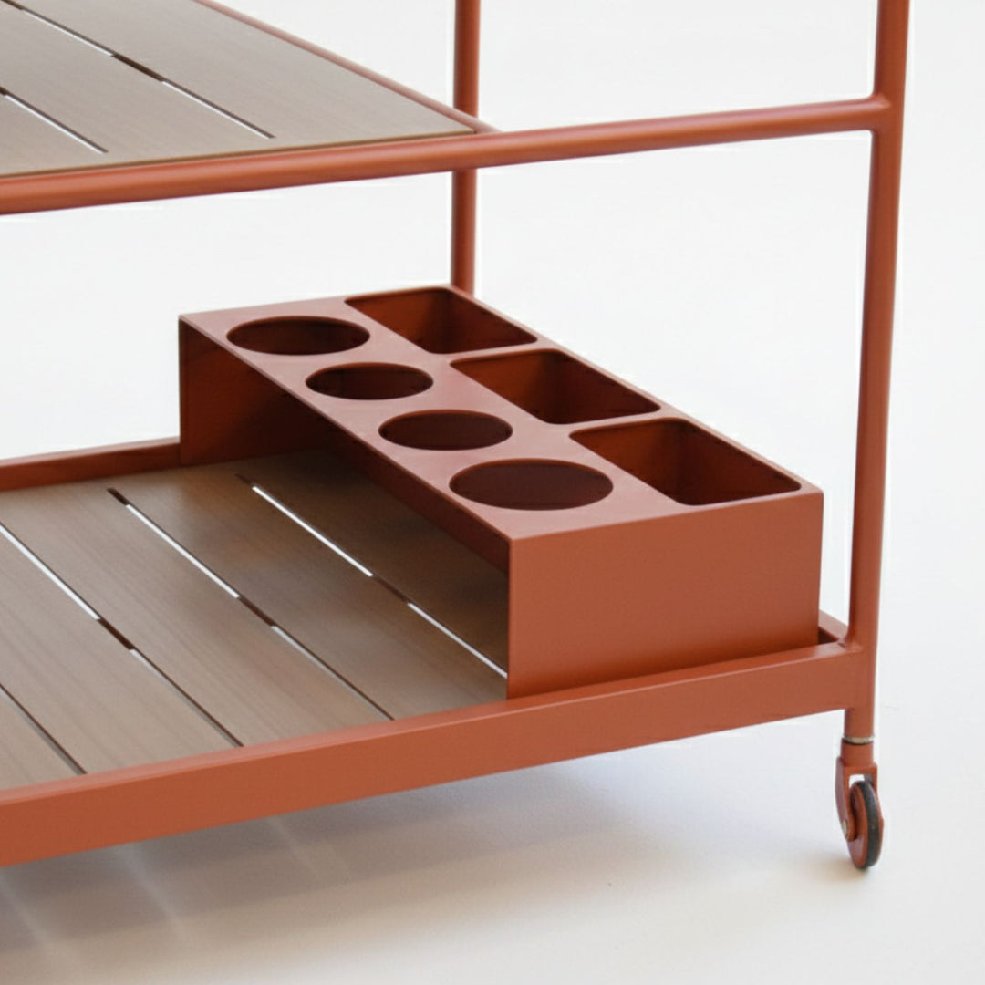 Enzo Bart Cart with Ceramic Calacatta Top - Red Ochre