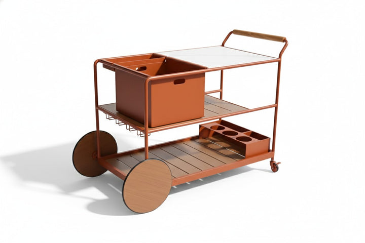 Enzo Bart Cart with Ceramic Calacatta Top - Red Ochre