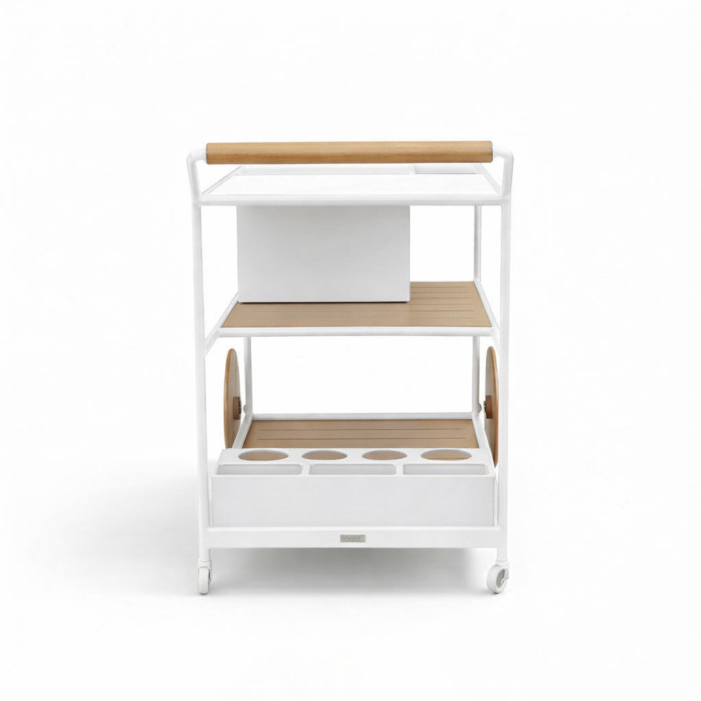 Enzo Bart Cart with Ceramic Calacatta Top - White