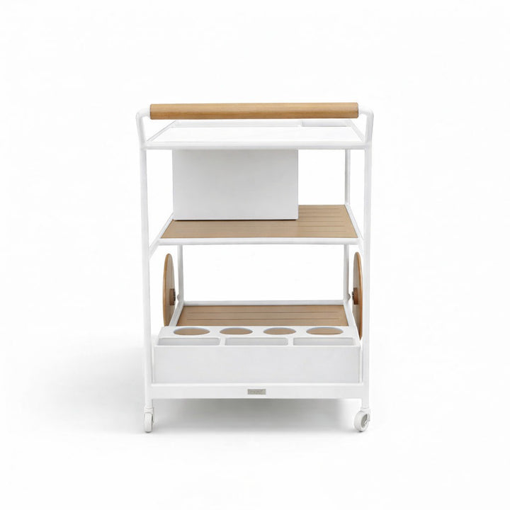 Enzo Bart Cart with Ceramic Calacatta Top - White