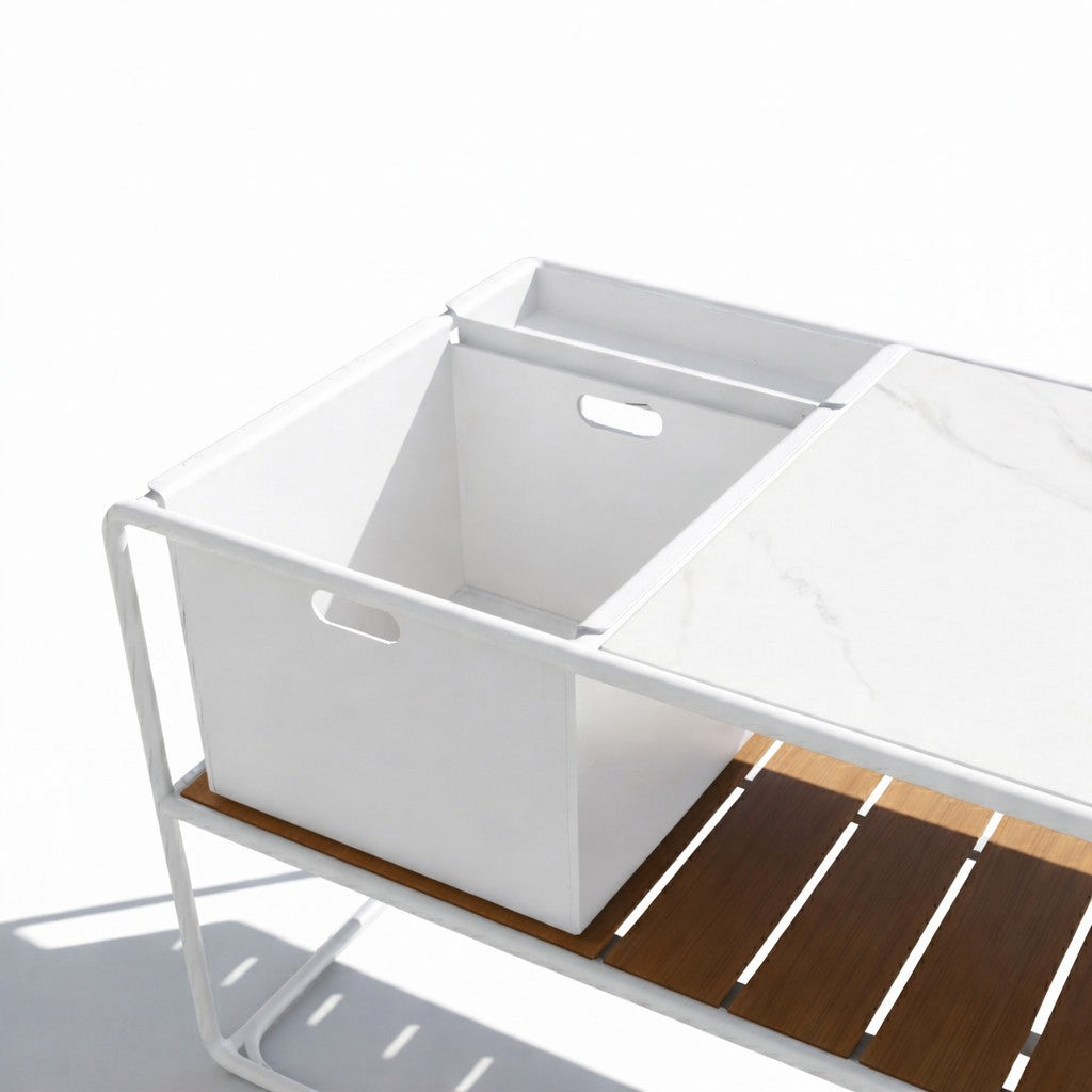 Enzo Bart Cart with Ceramic Calacatta Top - White