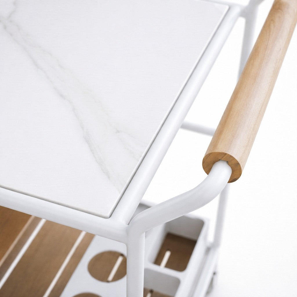 Enzo Bart Cart with Ceramic Calacatta Top - White