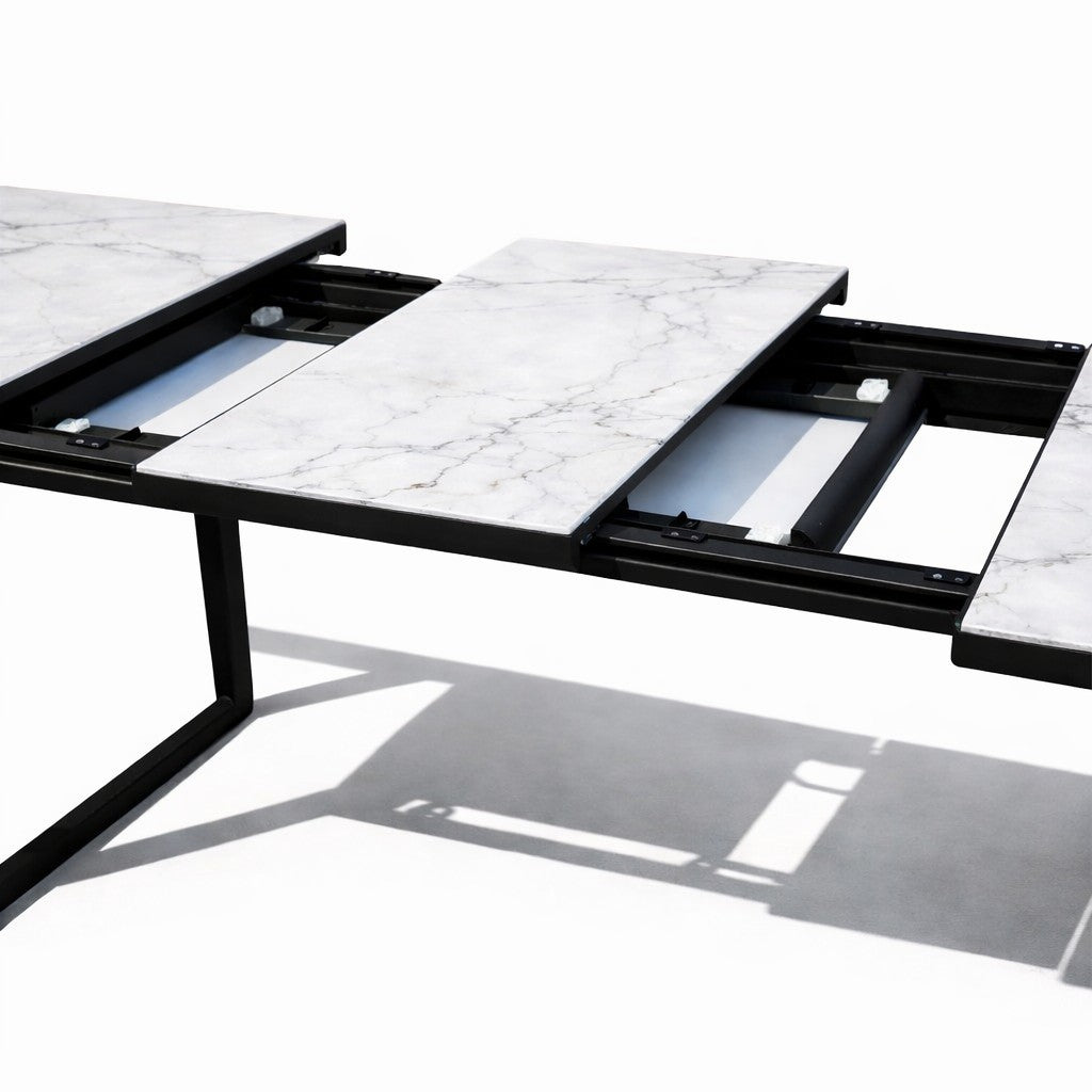 Bagel Black extendable Dining table with Ceramic Calacata Gold top