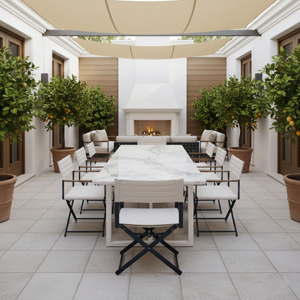 Bagel White Extendable Dining table with Ceramic Calacatta Gold top
