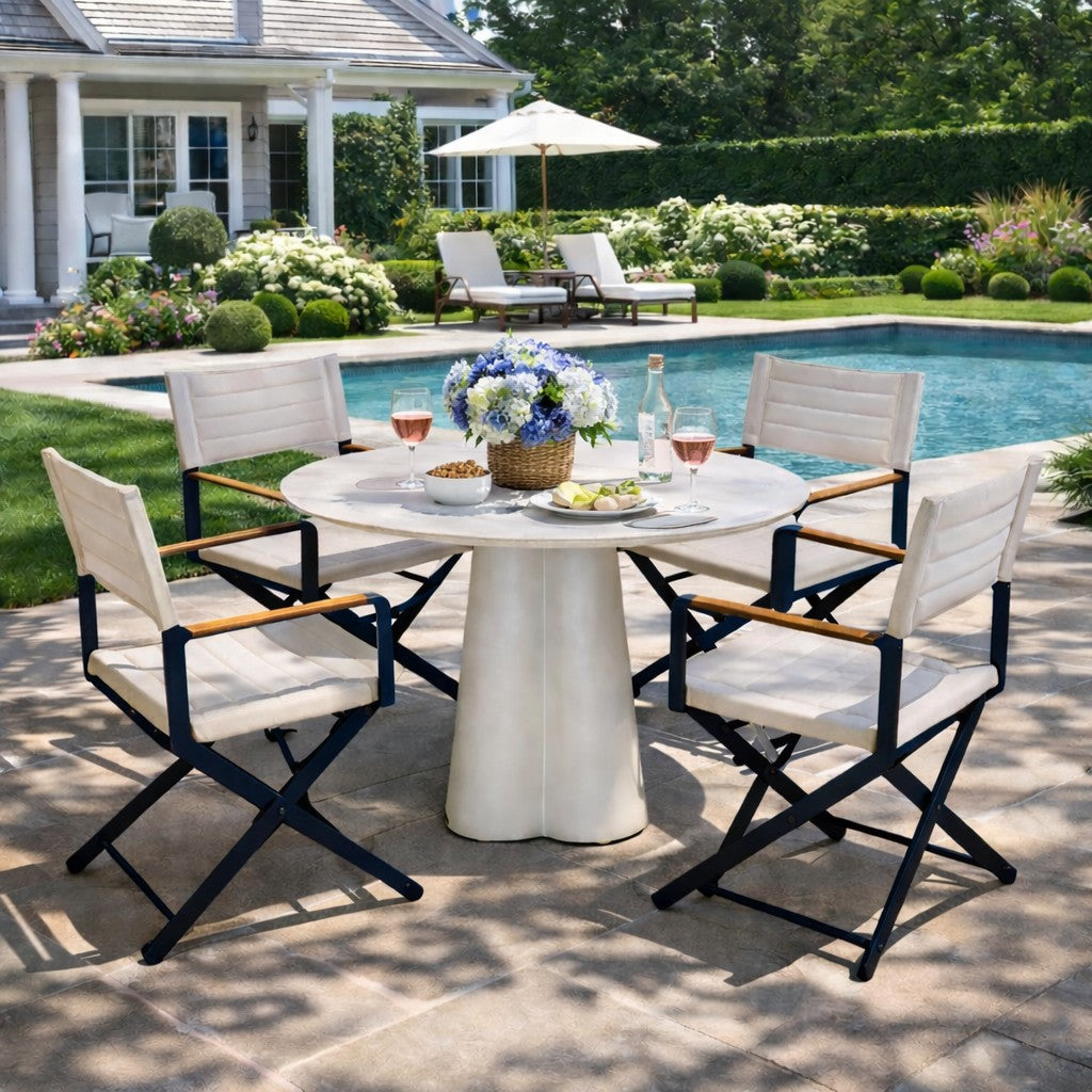 Marrakesh Round White Dining Table with Ceramic Calacatta Gold Top