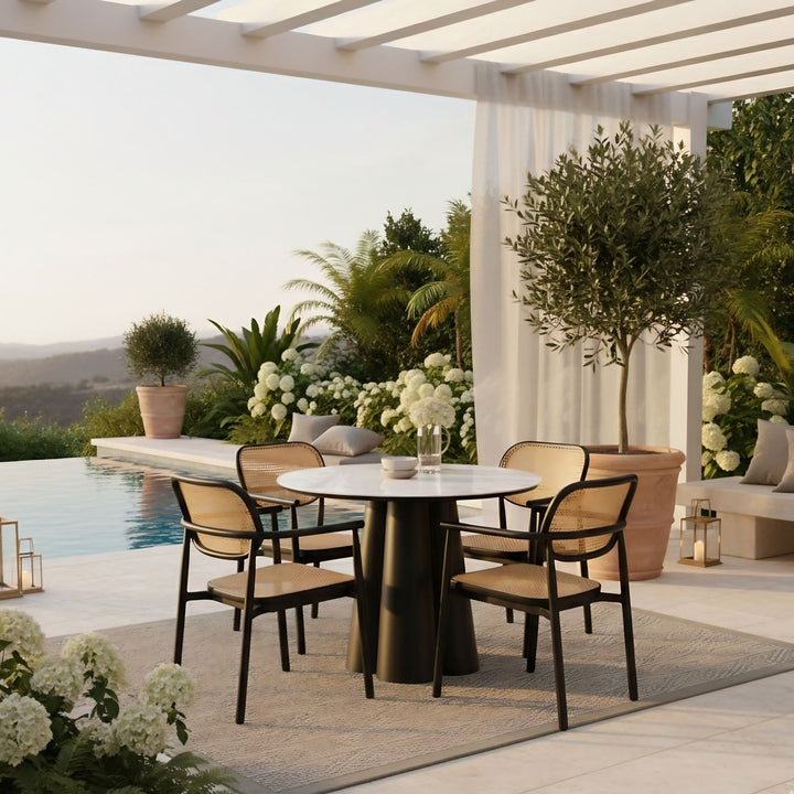 Marrakesh Round Black Dining Table with Ceramic Calacatta Gold Top