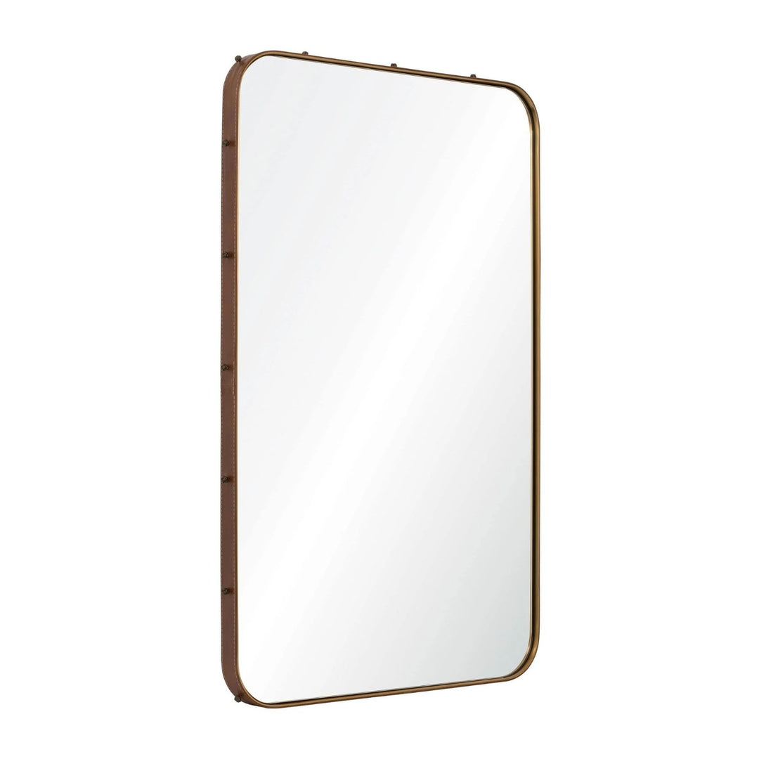 Berkley Antique Light Bronze Mirror with Tan Leather & Bronze Knot Detail