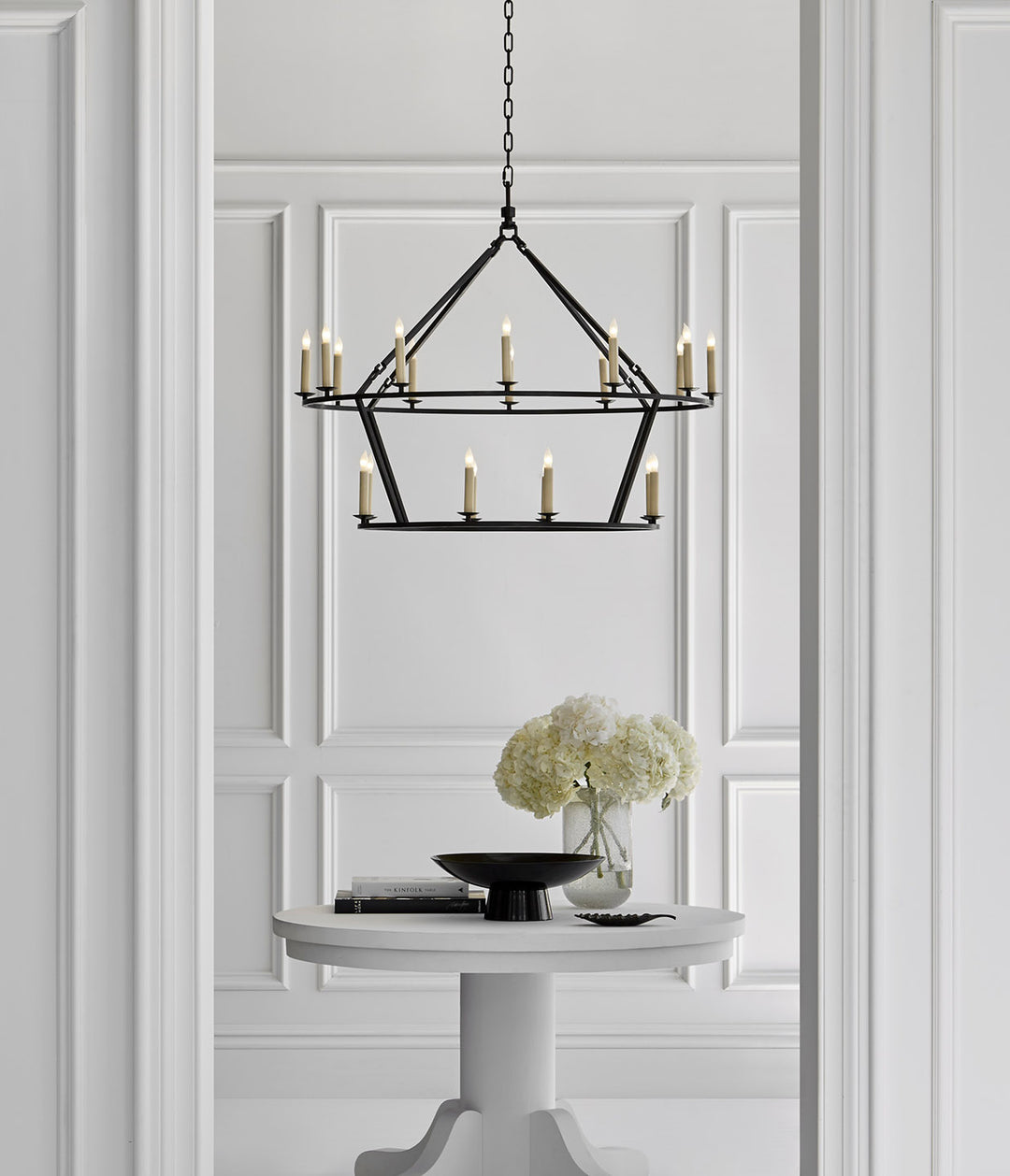 Darlana Large Two-Tiered Ring Chandelier in Aged Iron