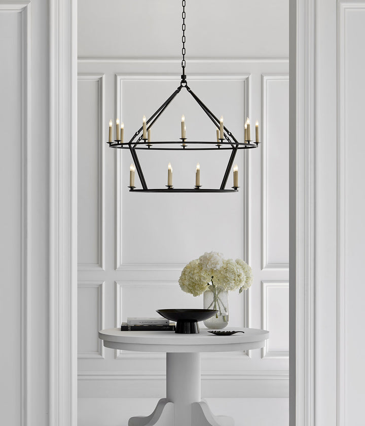 Darlana Large Two-Tiered Ring Chandelier in Aged Iron