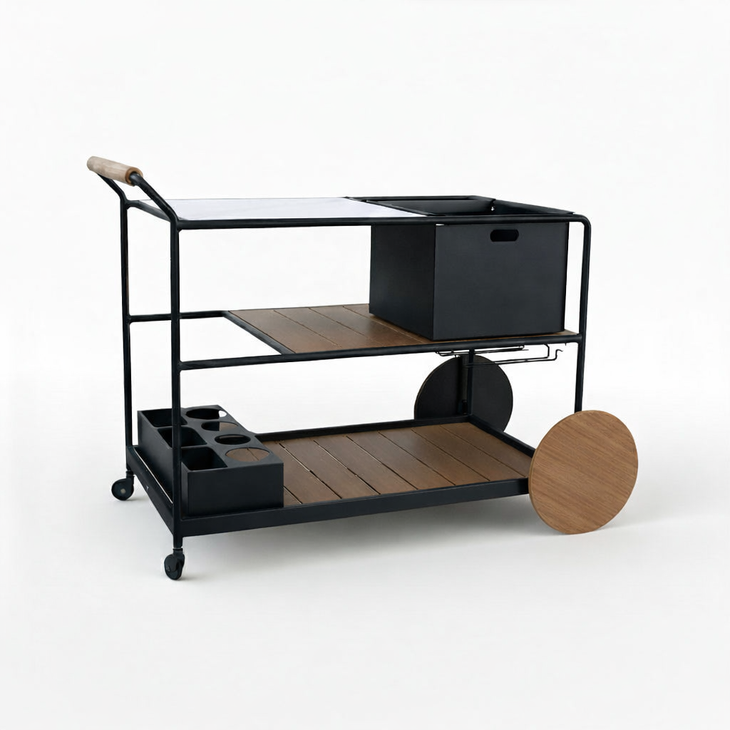 Enzo Bar Cart with Ceramic Calacatta Gold Top - Black