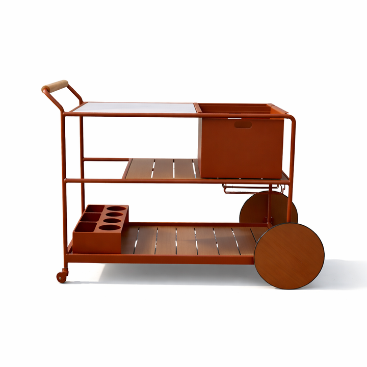 Enzo Bart Cart with Ceramic Calacatta Top - Red Ochre