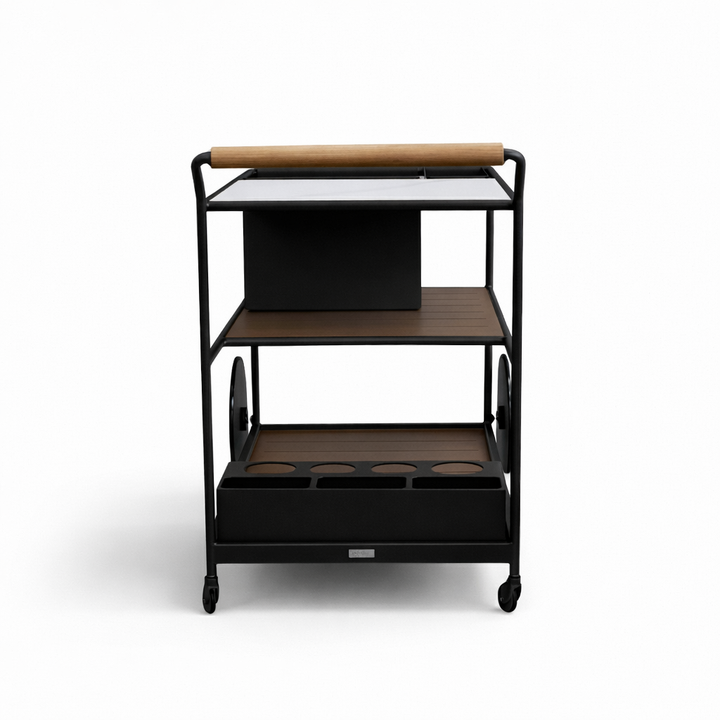Enzo Bar Cart with Ceramic Calacatta Gold Top - Black