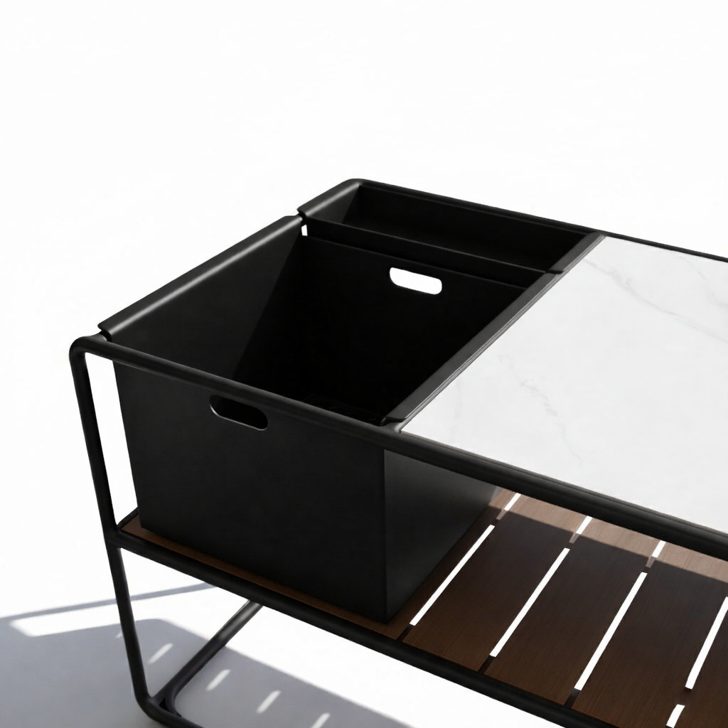 Enzo Bar Cart with Ceramic Calacatta Gold Top - Black