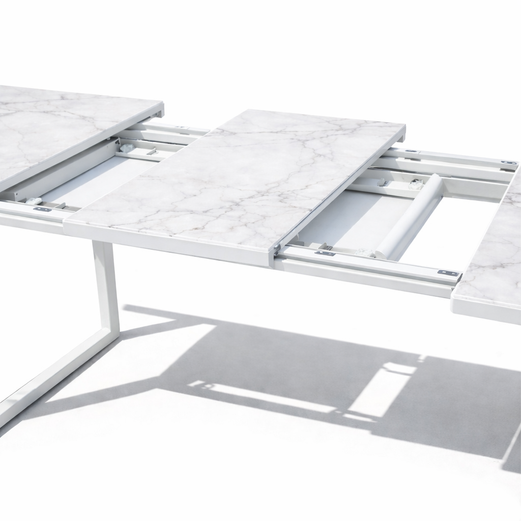 Bagel White Extendable Dining table with Ceramic Calacatta Gold top