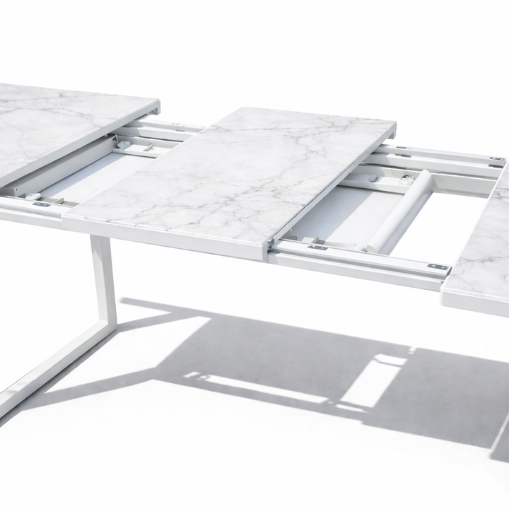 Bagel White Extendable Dining table with Ceramic Calacatta Gold top