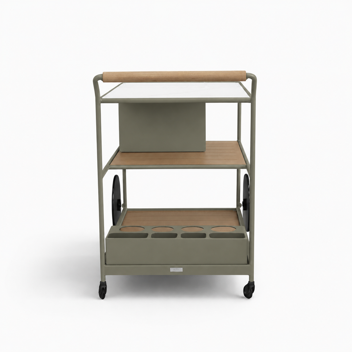 Enzo Bar Cart with Ceramic Calacatta Gold Top - Olive Green