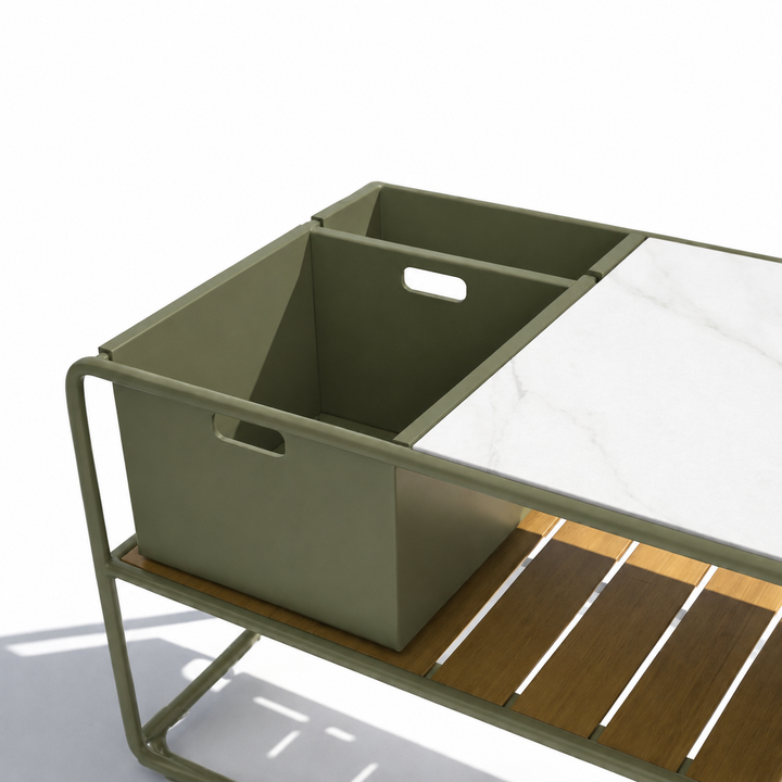 Enzo Bar Cart with Ceramic Calacatta Gold Top - Olive Green