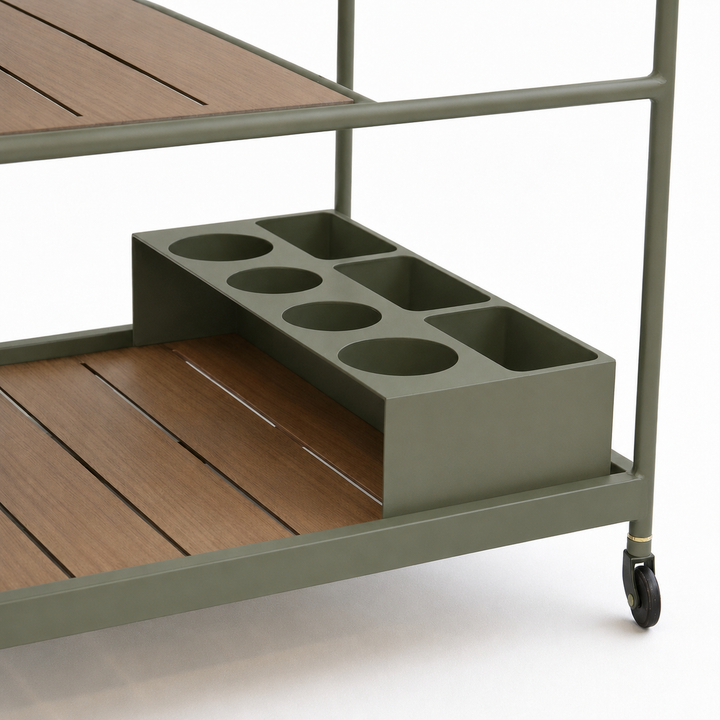Enzo Bar Cart with Ceramic Calacatta Gold Top - Olive Green
