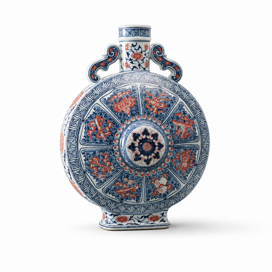 Mizuki Oval Oriental Navy &amp; Coral Porcelain Vase