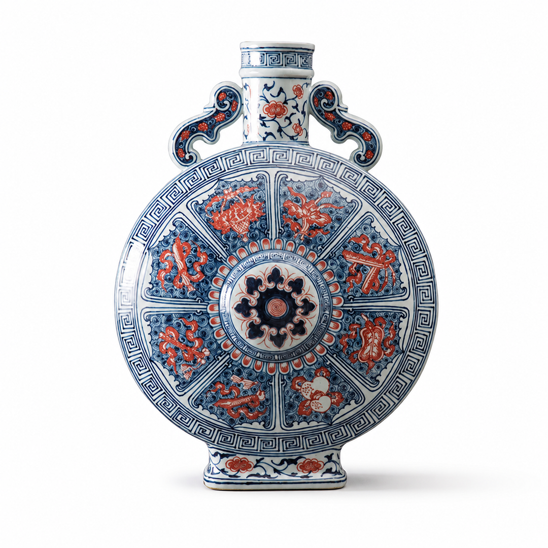 Mizuki Oval Oriental Navy &amp; Coral Porcelain Vase
