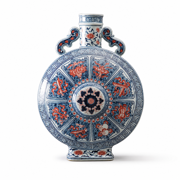 Mizuki Oval Oriental Navy &amp; Coral Porcelain Vase