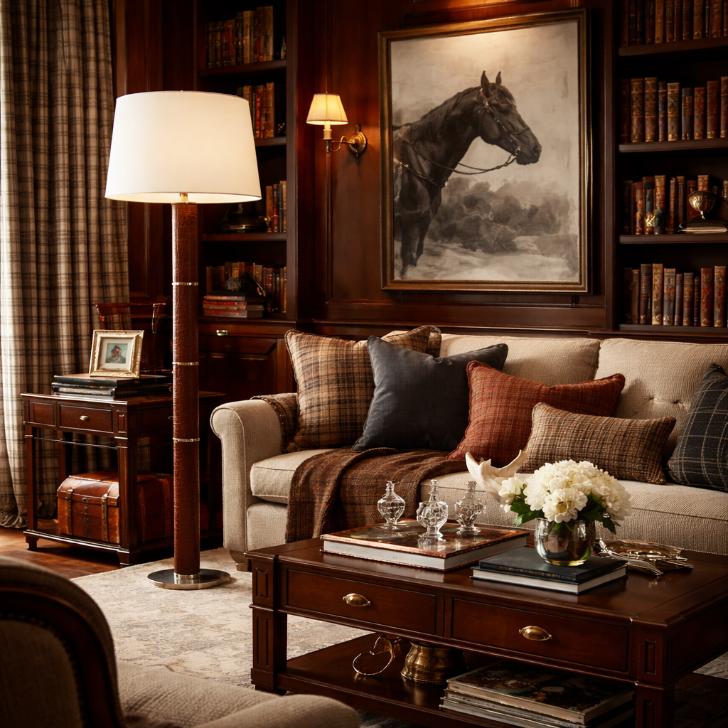 Upper Fifth Floor Lamp in Brown Faux Croc with Silk Shade