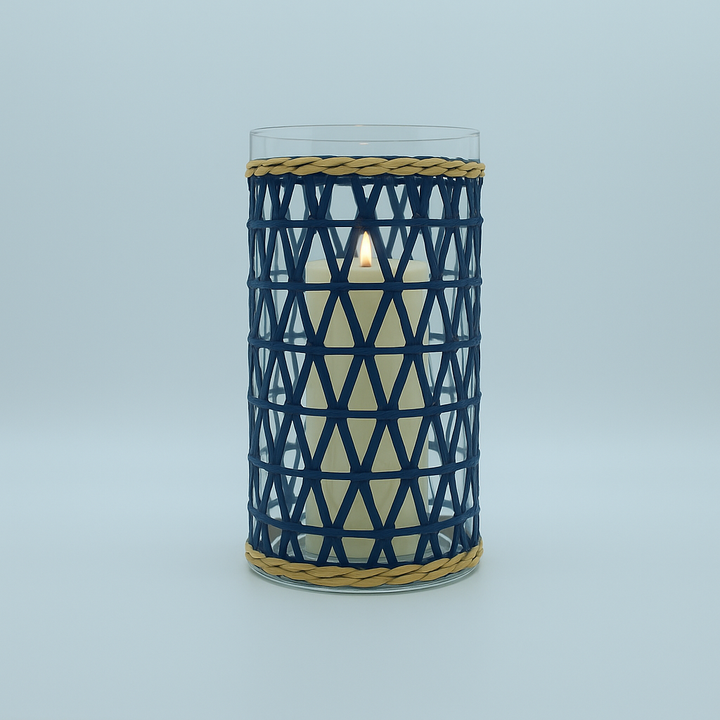 Island Wrapped Navy & Wicker Hurricane/Vase - Large