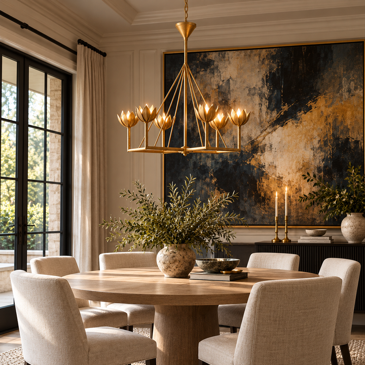 Alberto Large Single Tier Chandelier in Antique Gold Leaf