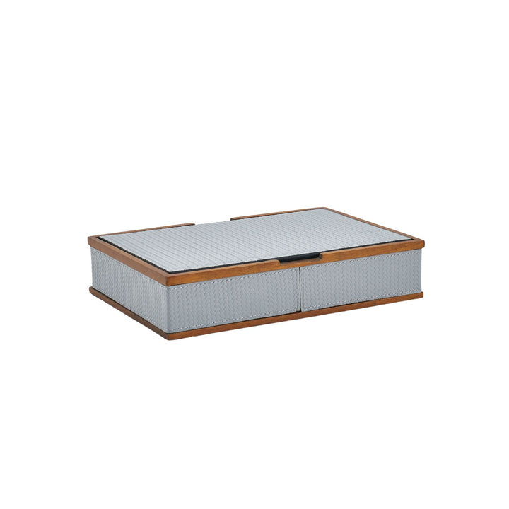 Braided Sterling Mist Faux Leather Woven Box - Small