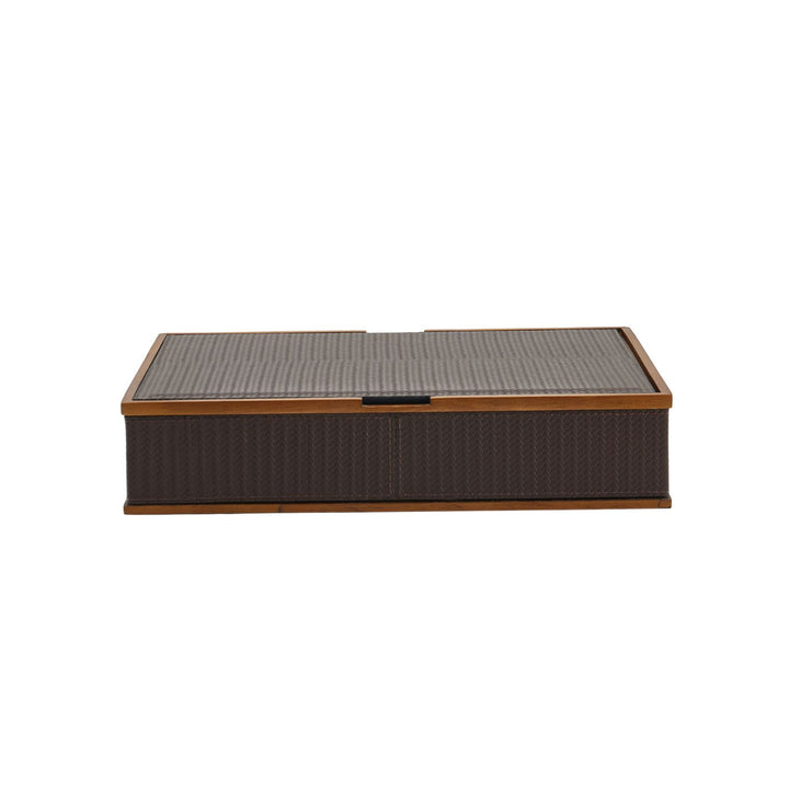Braided Grey Faux Leather Woven Box - Large