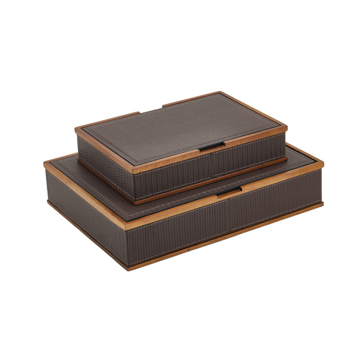 Braided Grey Faux Leather Woven Box - Small