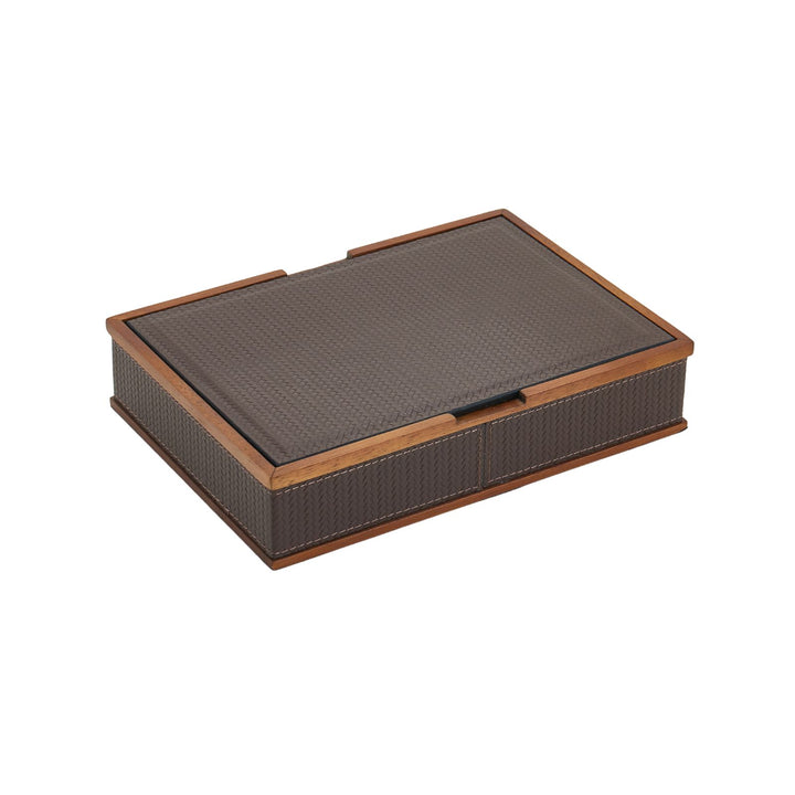 Braided Grey Faux Leather Woven Box - Small