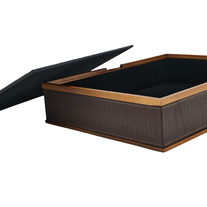 Braided Grey Faux Leather Woven Box - Small